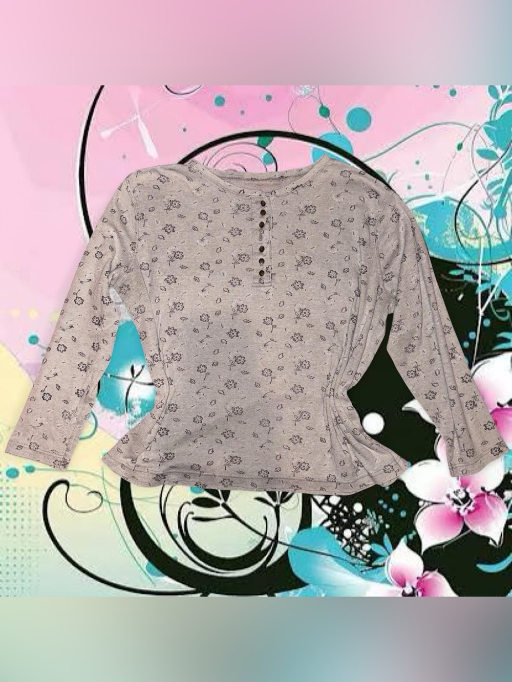 vtg y2k floral henley, NO TAGS, sz xl/xxl bella swan twilightcore